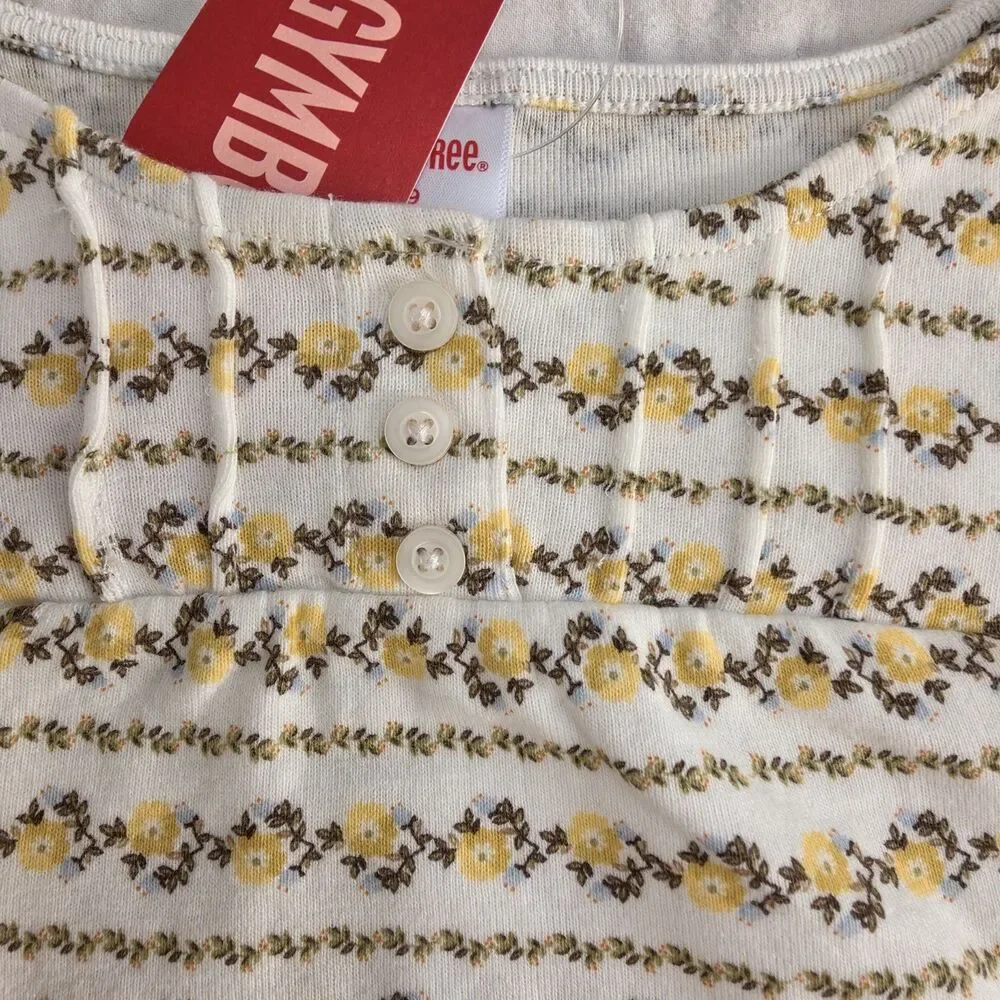 Vintage Gymboree Long Sleeved Floral Top Size 9 Yellow Floral All Over Print NWT